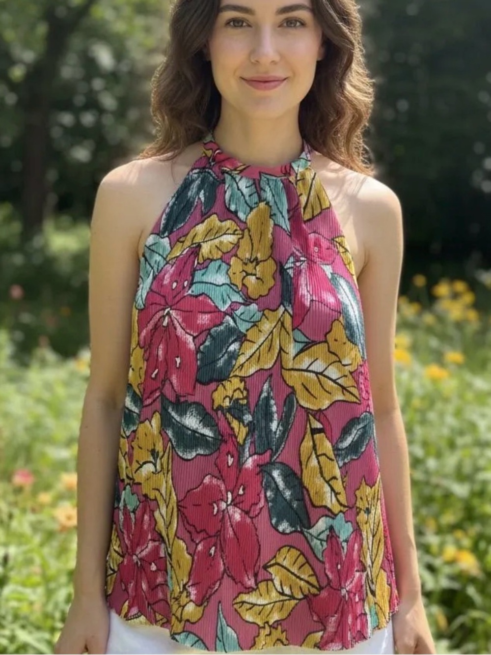 Maeve Pink Floral Halter Tank Top